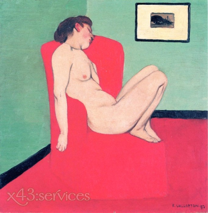 Felix Vallotton - Akt sitzend in einem roten Sessel - Nude Seated in a Red Armchair - zum Schließen ins Bild klicken